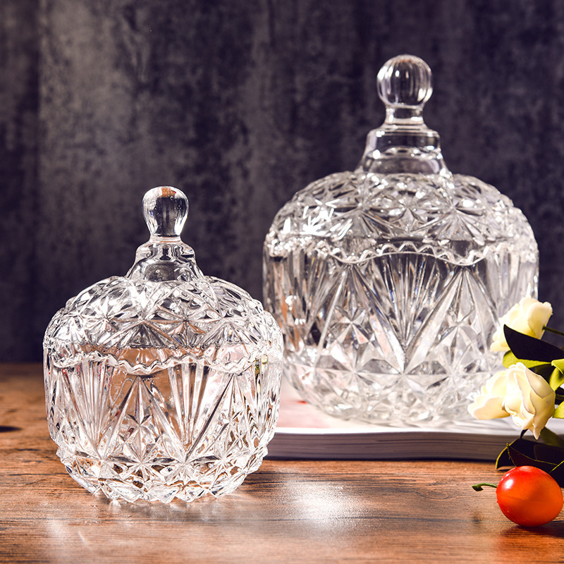 Легкая роскошная банка для конфет, кристальная стеклянная банка, коробка для хранения ювелирных изделий, сахарница с крышкой