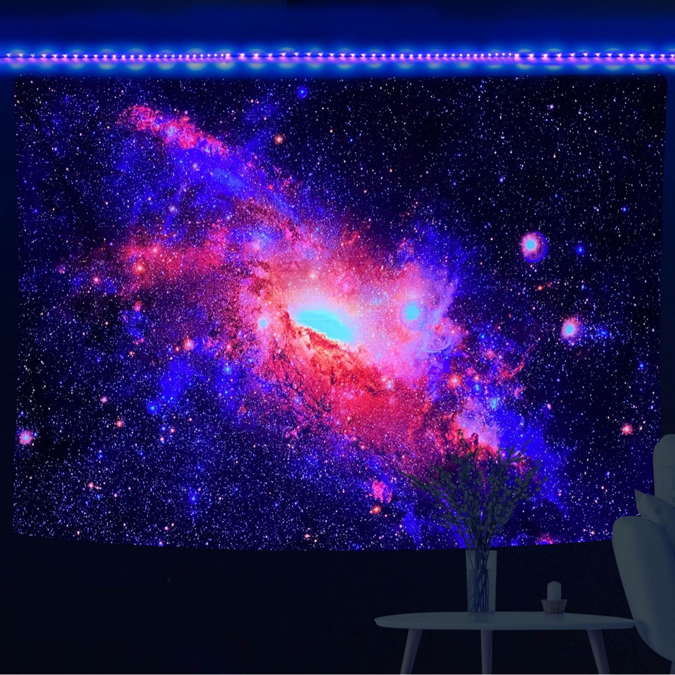 Amazon hot sale fluorescent tapestry foreign trade mushroom Moon Skull fluorescent hanging cloth home decoration source manufacturer