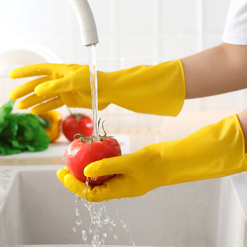 Beef Tendon Gloves Household Cleaning Kitchen Dishwashing Waterproof and Oil-Proof Household Gloves Extra Thickened and Long Durable PVC