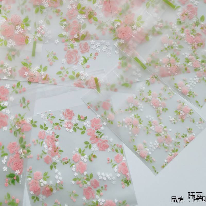 , Green Leaf Rose Self-Adhesive Bag Thickeneded Frosted Transparent Optional 7*7Cm/10*10Cm Small Gift Decoration Wholesale