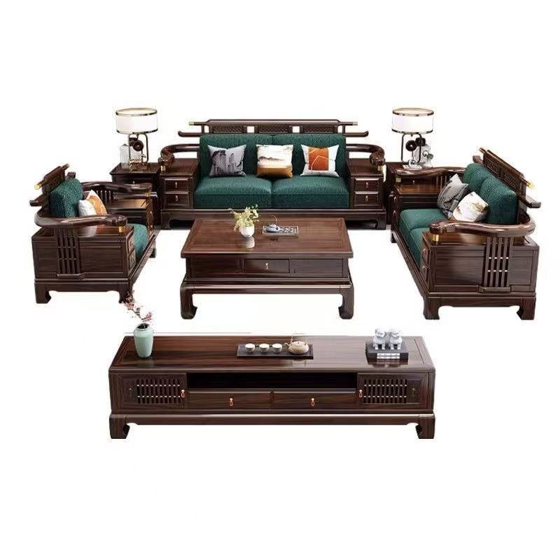 New Chinese Style Ebony Solid Wood Sofa Combination Villa Living Room Modern High-End Winter and Summer Dual-Use Large Storage Furniture