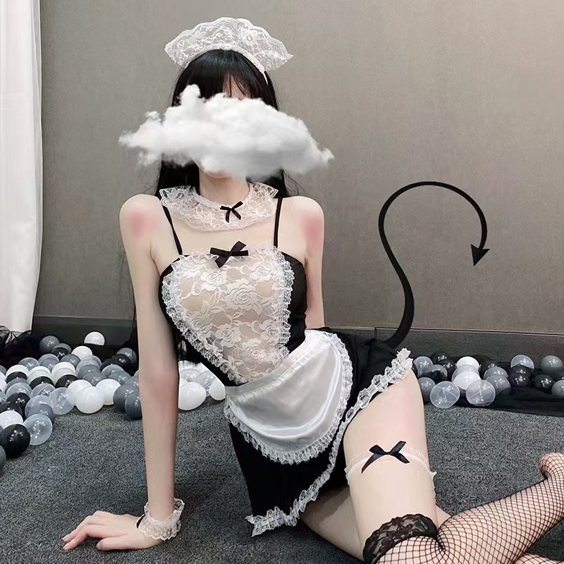 Factory straight hair sexy underwear foreign trade maid uniform pure want maid suit can eat free transparent lace