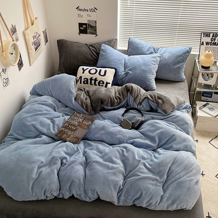 Class A milk velvet four-piece winter coral velvet dormitory bed sheet quilt cover student three-piece bedding 4