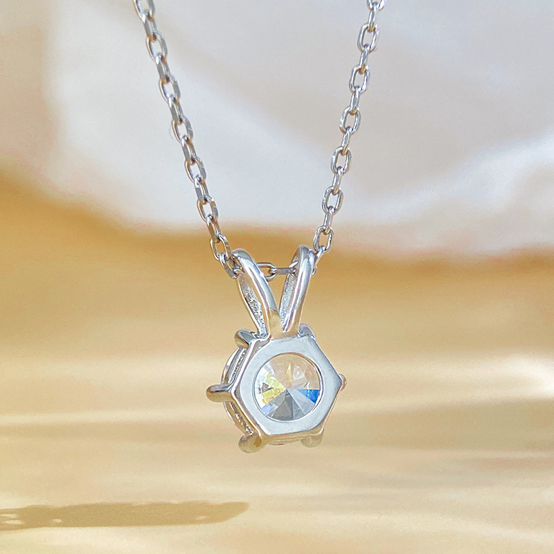 Moissanite Necklace Plated Pt950 Pendant 1 Carat Zhoujia Six-Claw Cross-Border S925 Sterling Silver Clavicle Chain Factory Wholesale