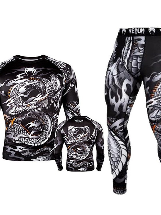 Venom suit Boxing Long-sleeved Tights Fighting Training Suit Sanda Suit Fitness Trousers Quick-drying Two-piece Set