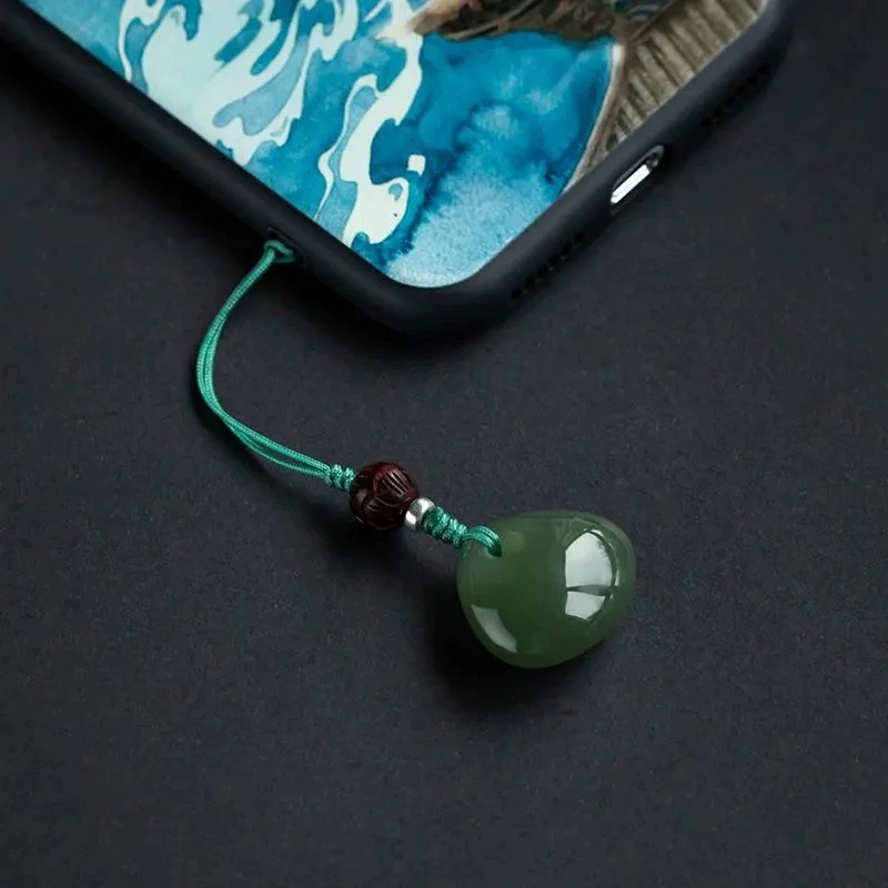 Natural Hetian Jade Safety Lock Mobile Phone Chain Lanyard New Animal Year Good Luck Pendant Gift Pendant USB Flash Drive Pendant