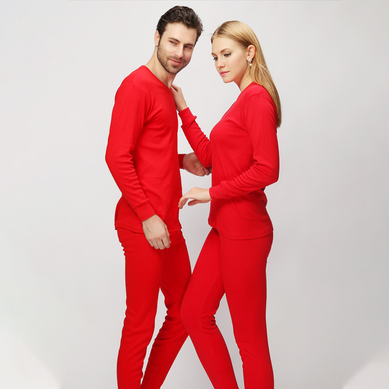 Customized Pure Cotton Red Autumn Clothes and Long Johns Suit for Men's Zodiac Year Thermal Intimates Chinese Red Wedding Female Couple Style