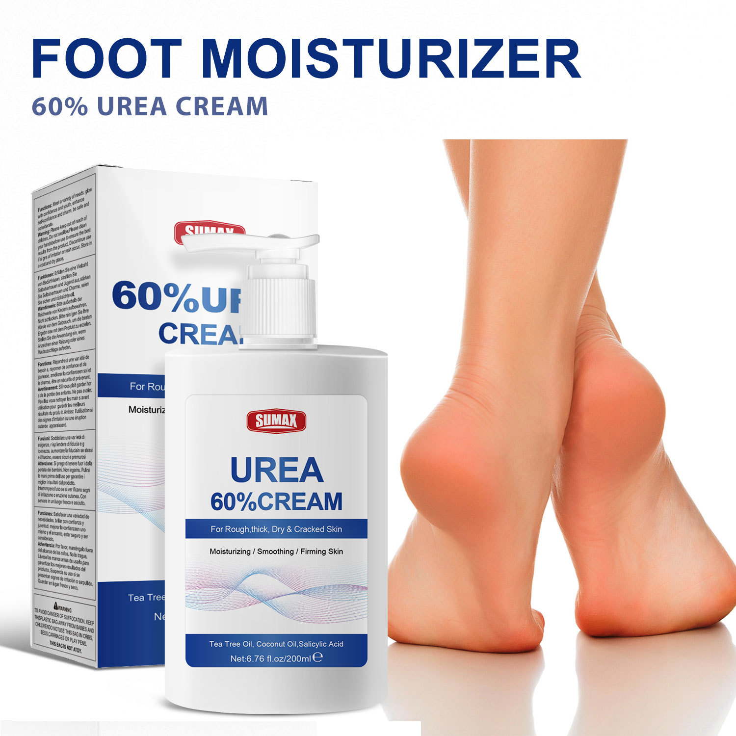 Sumax Cross-Border Export English Packaging Amazon Temu200Ml White Bottle Urea Foot Cream