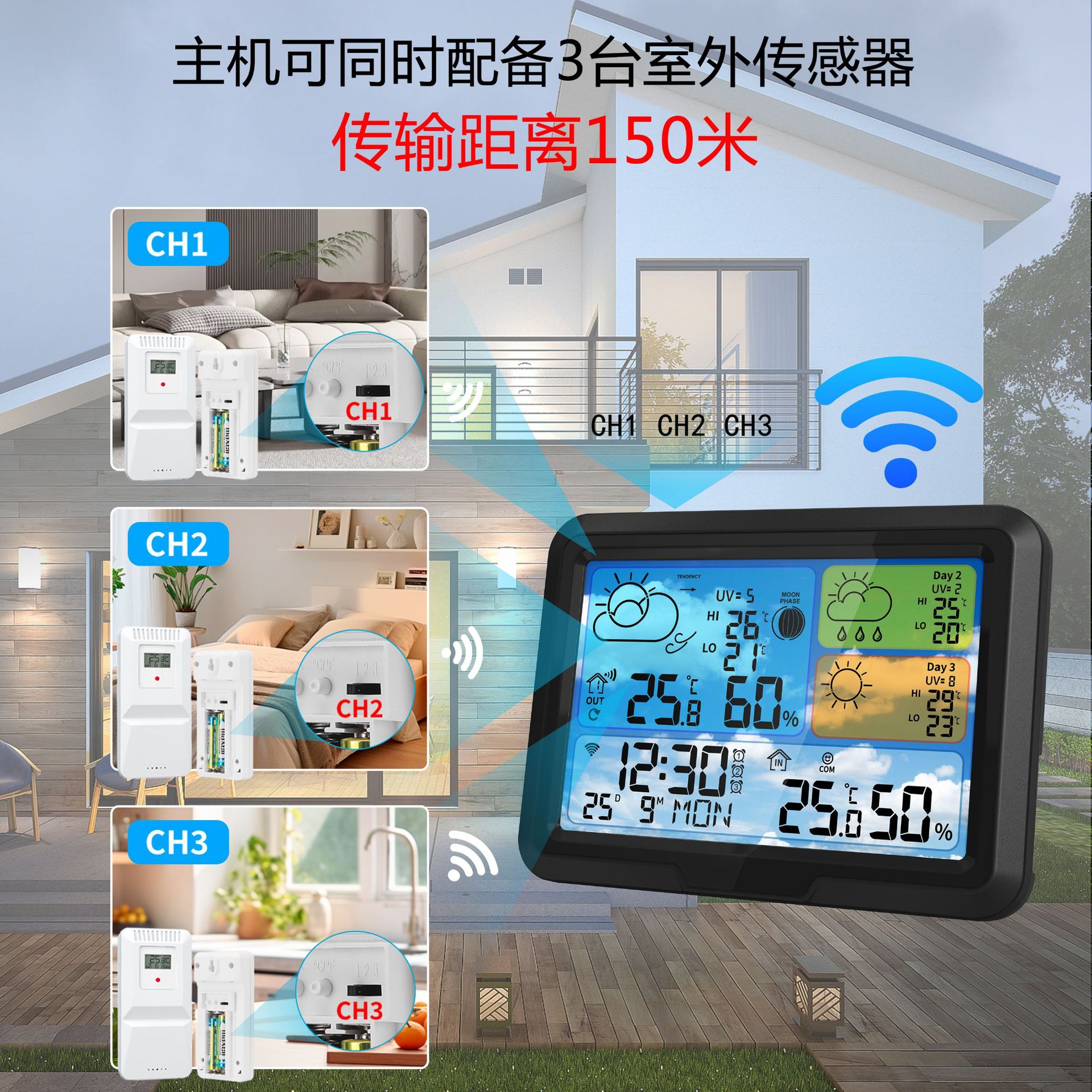 New Tuya Wifi Graffiti Weather Clock Indoor and Outdoor Temperature and Humidity Meter Wireless Transmission Multi-Functional Weather Station