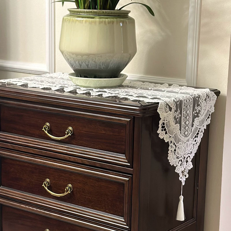 European-Style Light Luxury White Lace Chest of Drawers Shoe Cabinet Dressing Table Dust Cover Fabric Tv Cabinet Coffee Table Dining Table J^
