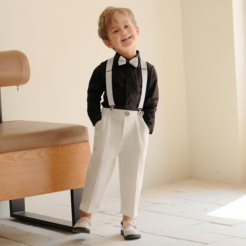 Children's dress spring and summer British suspender pants suit boys' casual shirt suit children's host performance photography clothing