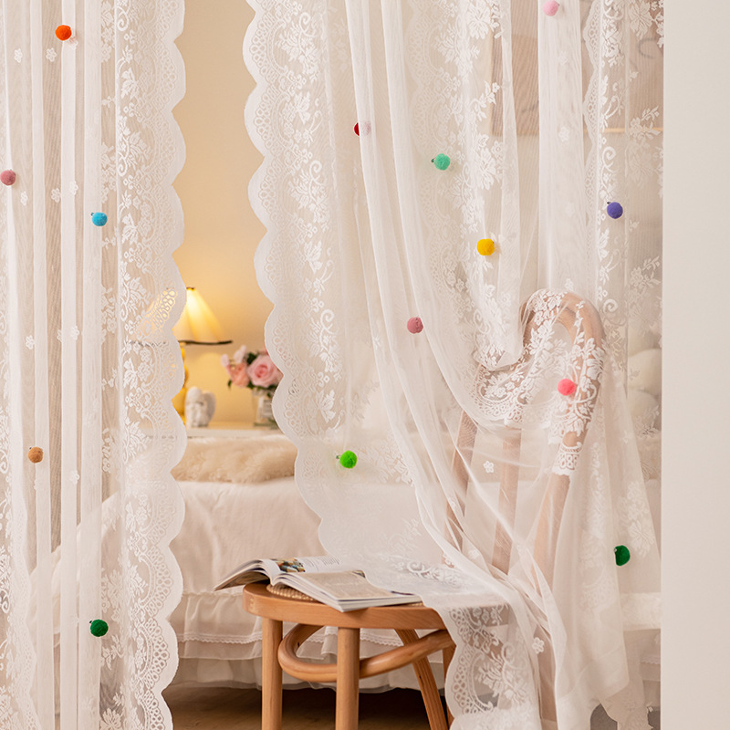 Korean-Style Fresh Lace Sheer Curtain for Girls' Princess-Style Bedroom Children's Room French Curtain Partition Door Curtain Shade Curtain