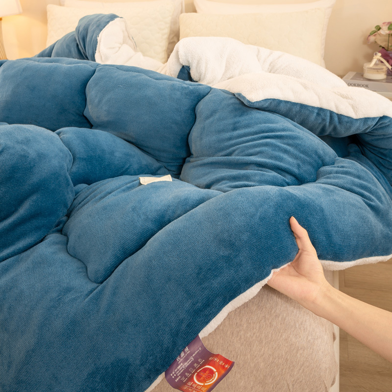 Cross-border double-sided milk velvet quilt lamb velvet warm padded winter quilt spring and autumn padded quilt core factory straight hair