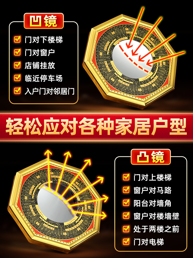 Bagua Mirror Convex Mirror Door Window Household Taiji Concave Mirror Balcony Flat Nine Palace Shop Home Decoration Pendant