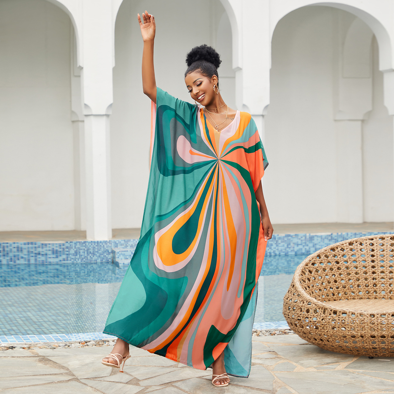 Накидка для пляжа, с принтом, отпускной халат, платье-купальник, на Амазон 1126 (32 цвета) F