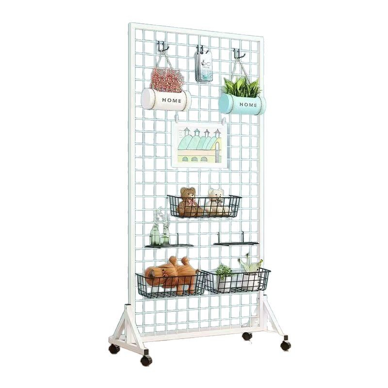 Grid Display Rack Mobile Shelf Wire Grid Rack Kindergarten Work Display Rack Floor-Standing Jewelry Storage Rack