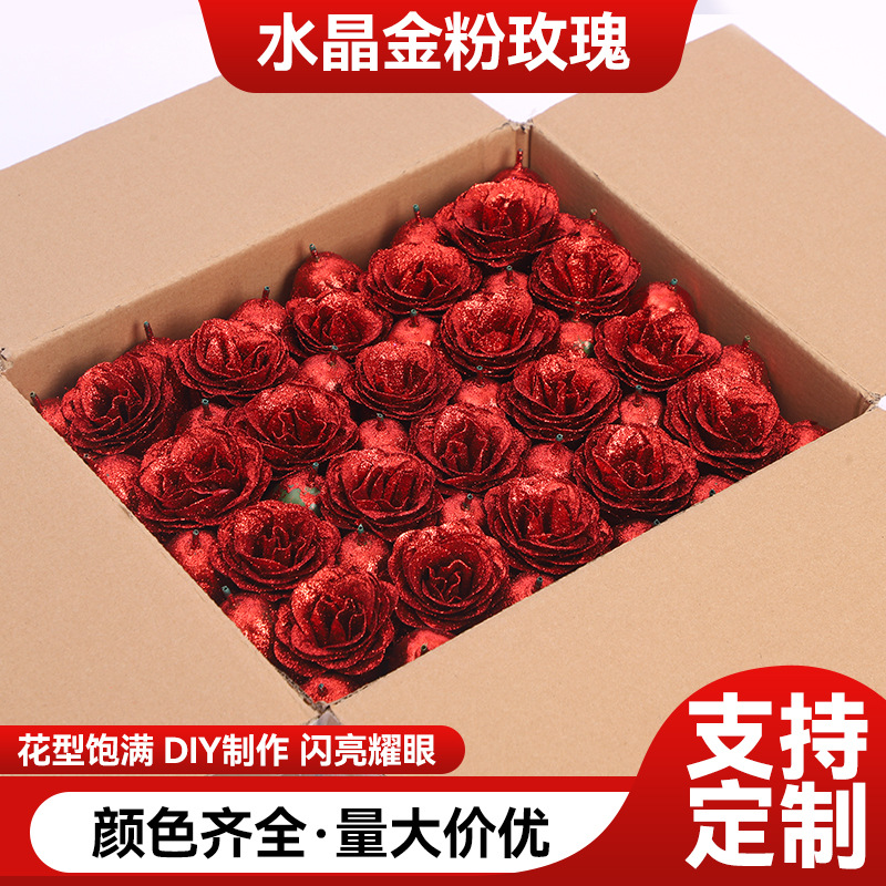 Оптовая симуляция золотой порошок кристальная роза цветок голова голубая симулированная красная цветок