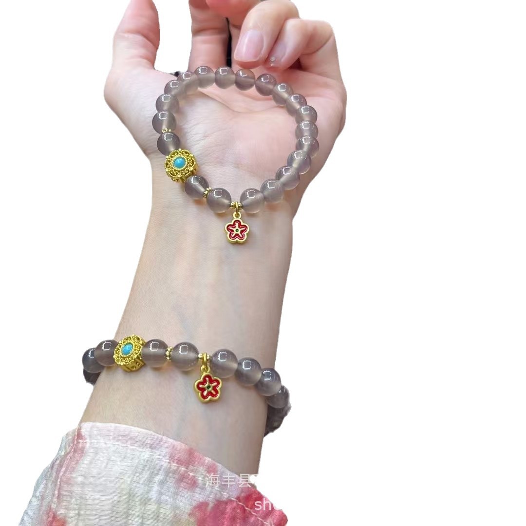 Natural gray agate bracelet smoke purple chalcedony flower bracelet new Chinese jewelry manufacturers wholesale live net red welfare