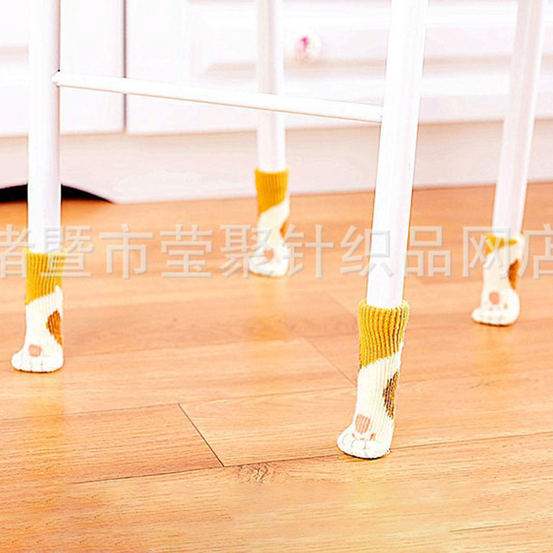 Cute Knitted Cat Claw Table Leg Protective Cover Thickeneded Wear-Resistant Table and Chair Foot Cover Color Matching Anti-Scratch Silent Chair Table Foot Pad