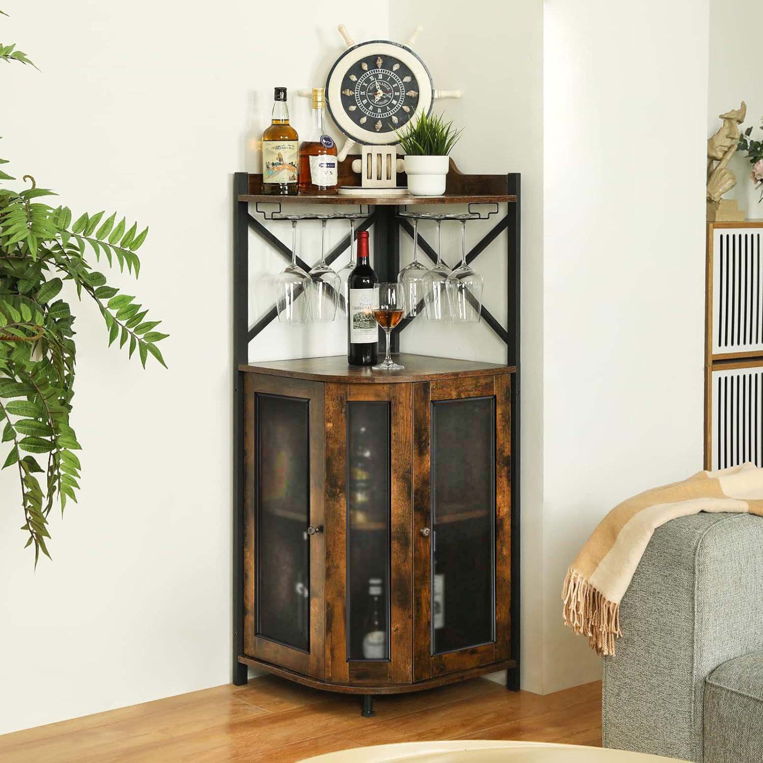 American Country Living Room Corner Wine Cabinet Independent Fan-Shaped Red Wine Display Rack Hanging Goblet Rack