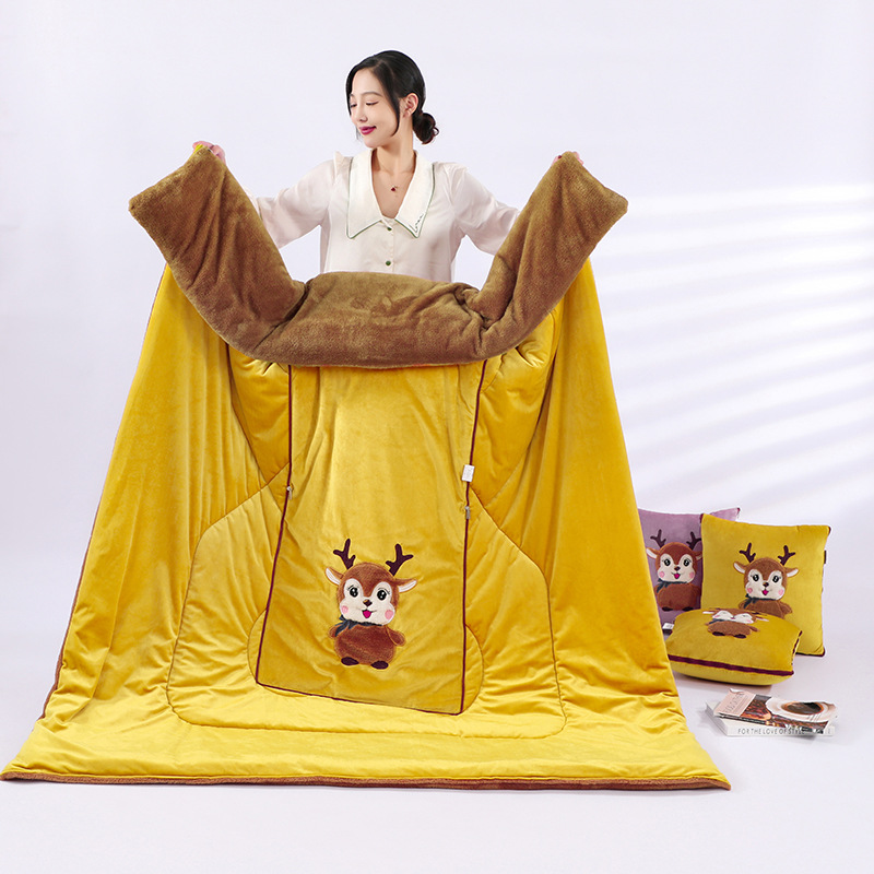 Thickened folding pillow quilt dual-purpose winter coral fleece blanket nap office car pillow quilt wholesale