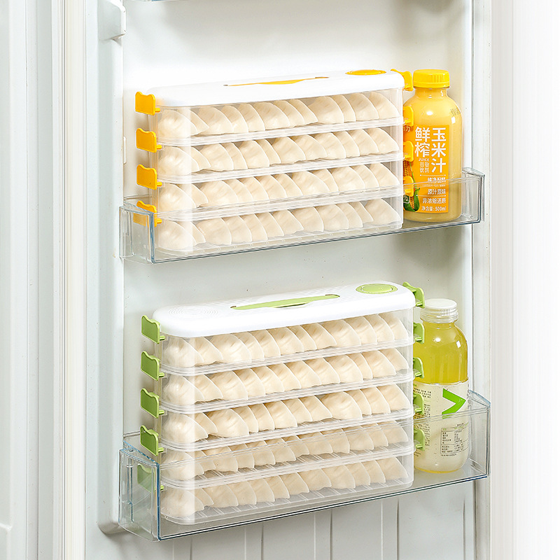 Plastic Storage Box with Gap, Refrigerator Side Preservation Box, Multi-Layer Dumpling and Wonton Box with Lid, Leak-Proof and Sealed