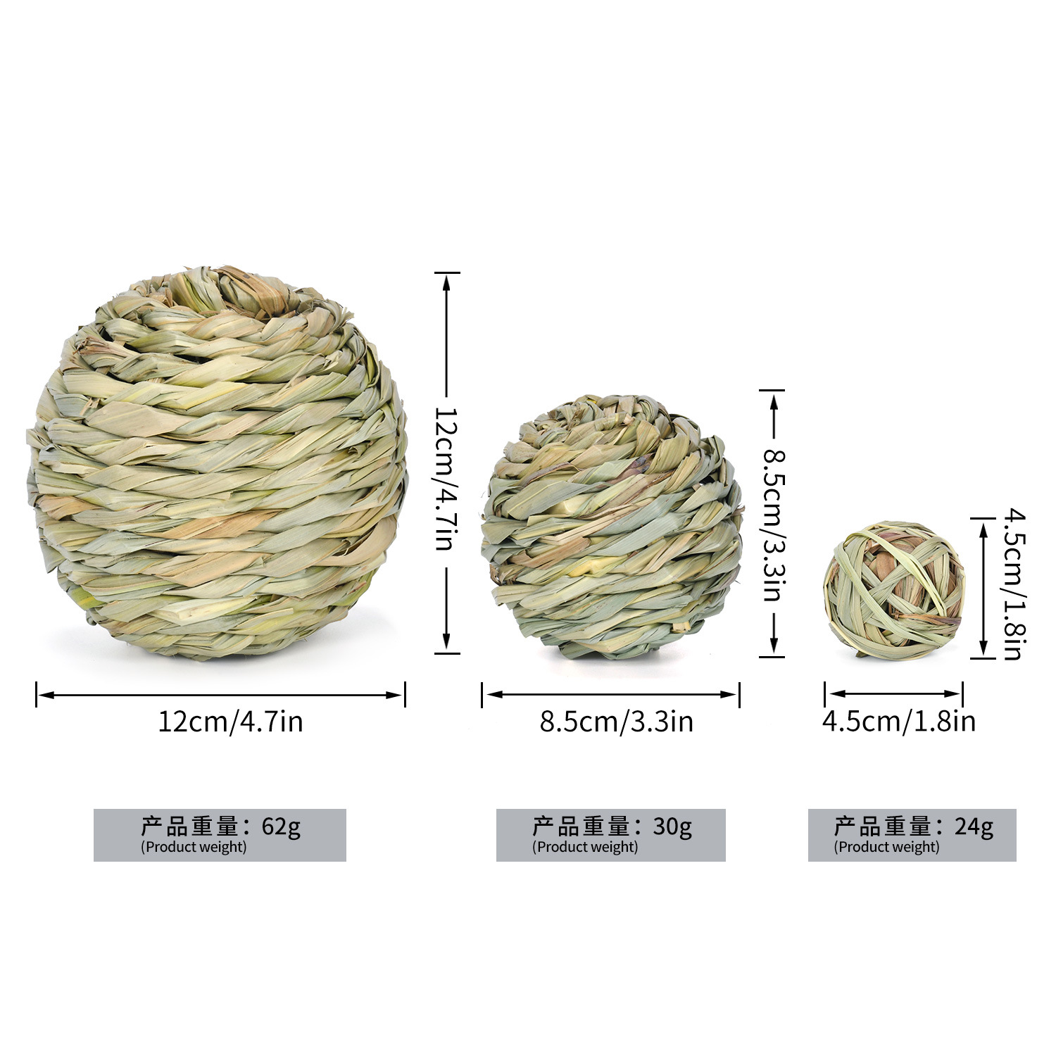 Exotic Pet Grass Ball Natural Molar Toy Handmade Reed Weaving Rabbit Chinchilla Parrot Chewing Pet Boredom Relief Toy