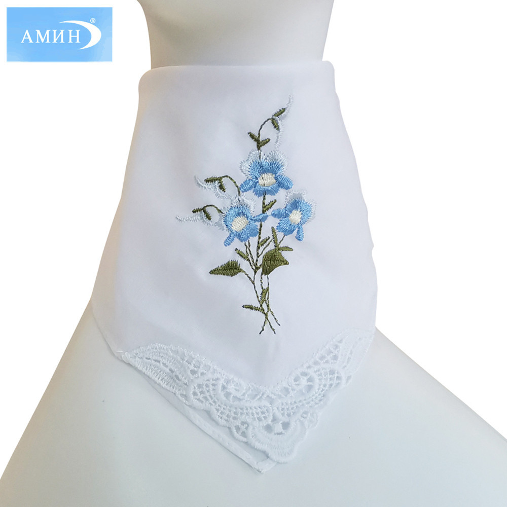 28*28cm 60S Pure Cotton Embroidered Small Handkerchief, Water-Soluble Lace White Handkerchief, Ready for Processing