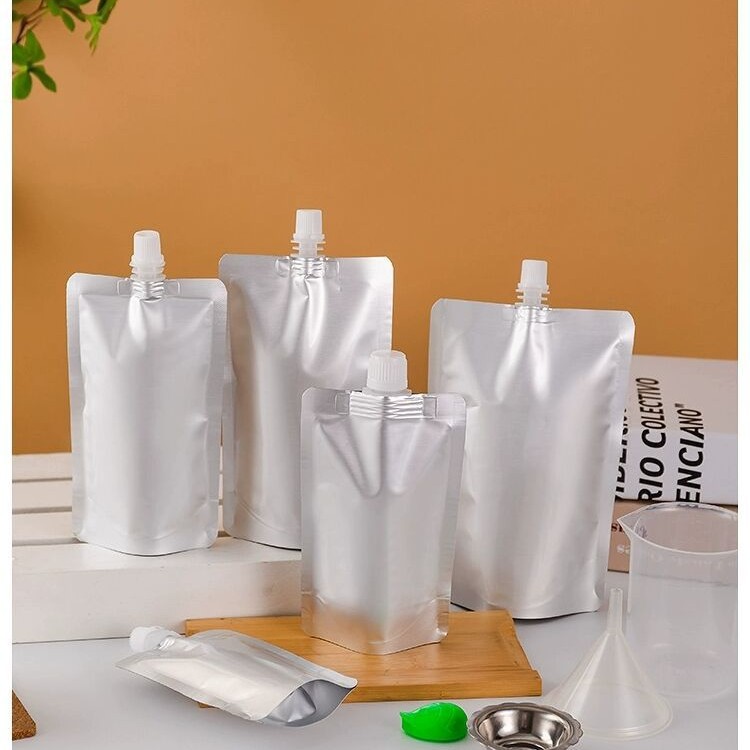 in stock Thickened Pure Aluminum Foil Suction Mouth Bag Insulation Liquid Packing Bag Sealed Self-standing Packing Ramen Soup Water Bag Sauce Bag