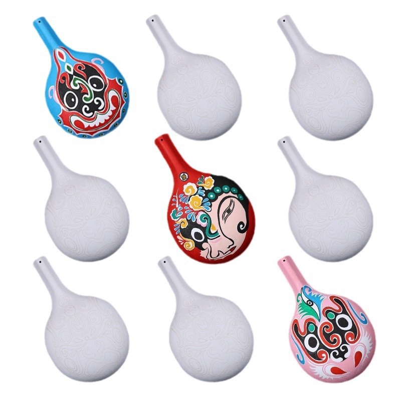 DIY Traditional Handmade Horse Spoon Gourd Shehuo Painting with Pattern Pulp Facial Mask White Embryo Non-Legacy Creative Mask