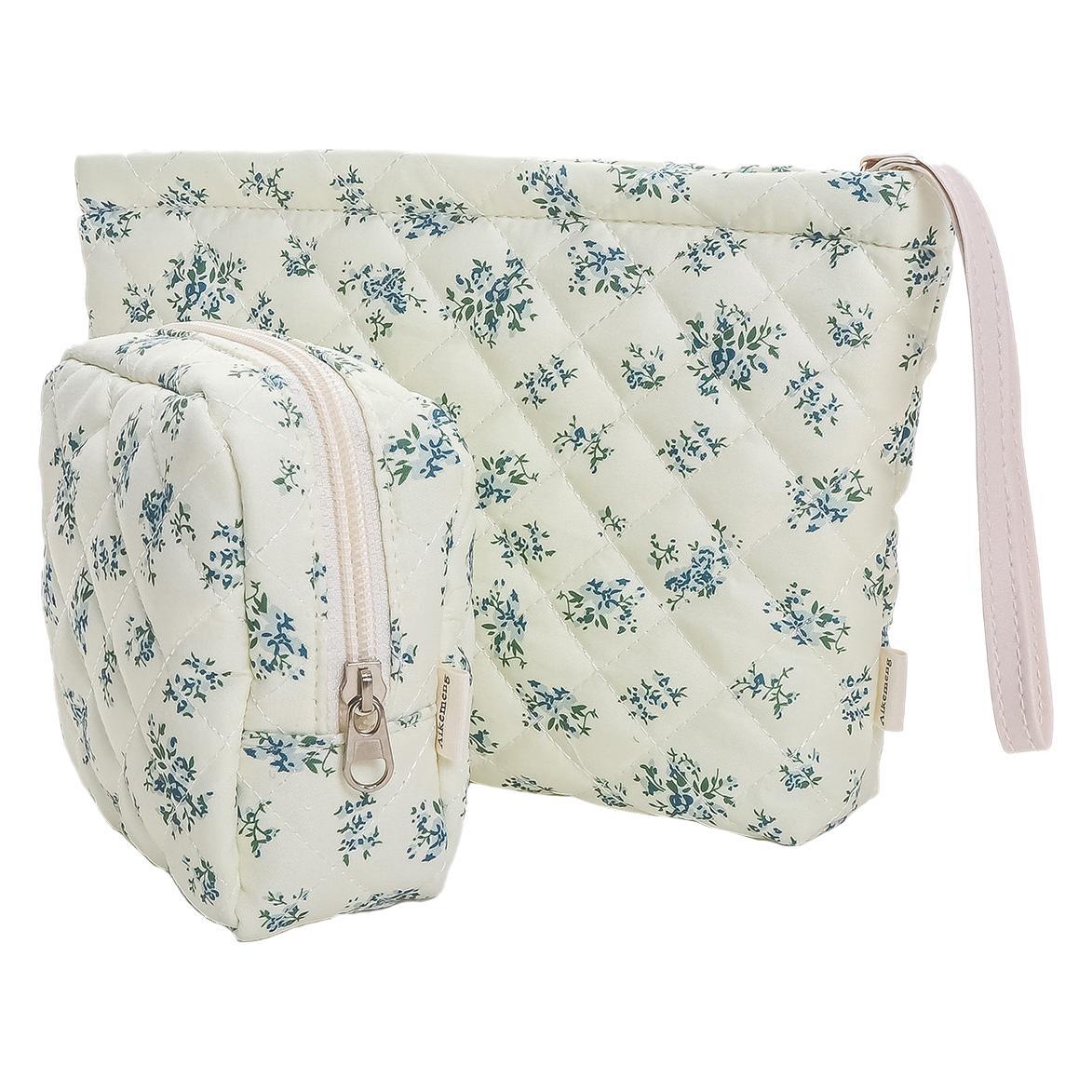 Customized Cotton Cosmetic Bag Niche Portable Toiletry Cosmetics Bag Floral Ins Cute Quilted Lipstick Bag Two-Piece Set