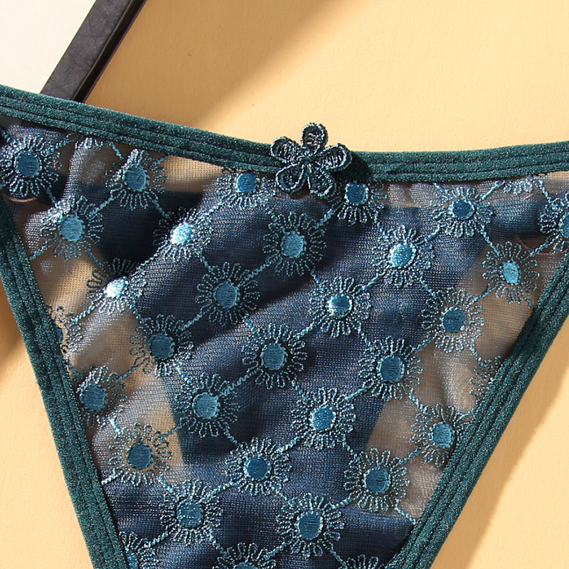 Sweet Sexy Floral Thong Women's Low Waist Breathable Tulle Fashionable Adjustable Belt Women's Large Size Underwear