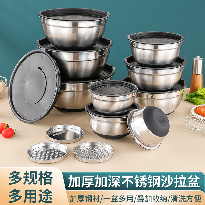 Чаша для яиц из нержавеющей стали с крышкой, утолщенная, с нескользящим силиконовым дном