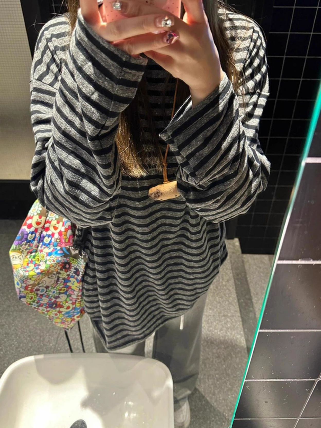 Korean Style Contrasting Stripesd Long-Sleeved T-Shirt for Women Early Autum 2025 New Style Relaxed and Lazy Style Korean Style Loose Top