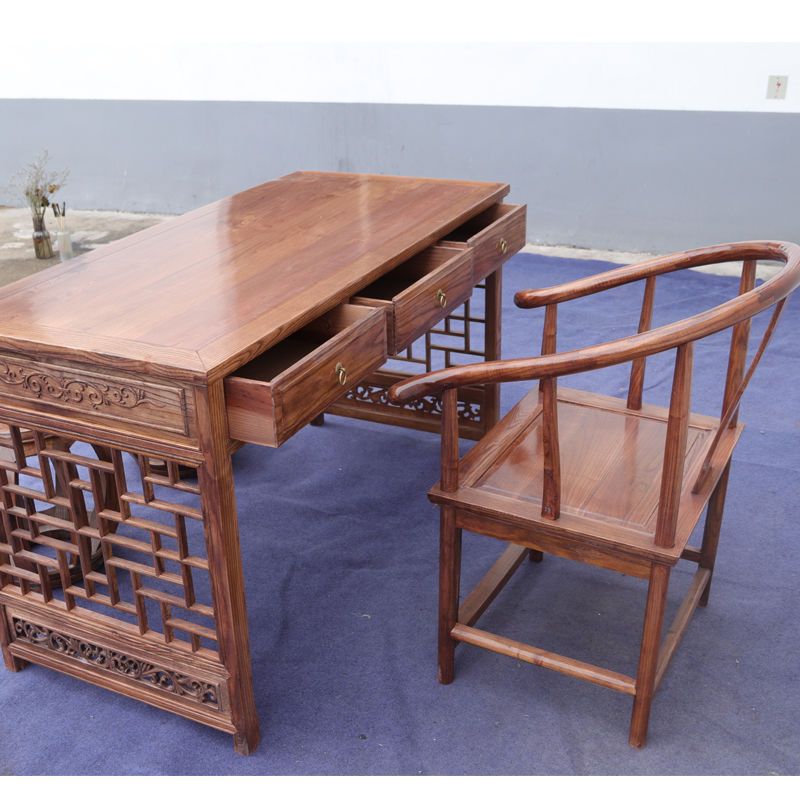 Chinese Antique Solid Wood Carved Desk Writing Desk Simple Drawer Study Table Traditional Chinese Medicine Clinic Desk Storage Computer Desk