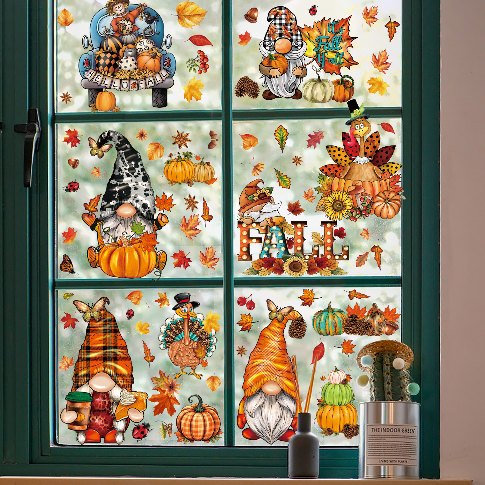 Наклейка на окна для Дня благодарения, ёжик, кленовый лист, тыква, декоративная наклейка для окон, электростатическая наклейка для цветов