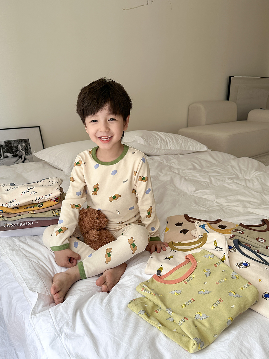 Пижамы для детей категория A осень и зима, шершавая одежда для дома для мальчиков и девочек, маленькие, средние и большие размеры, термобелье с мультяшным принтом