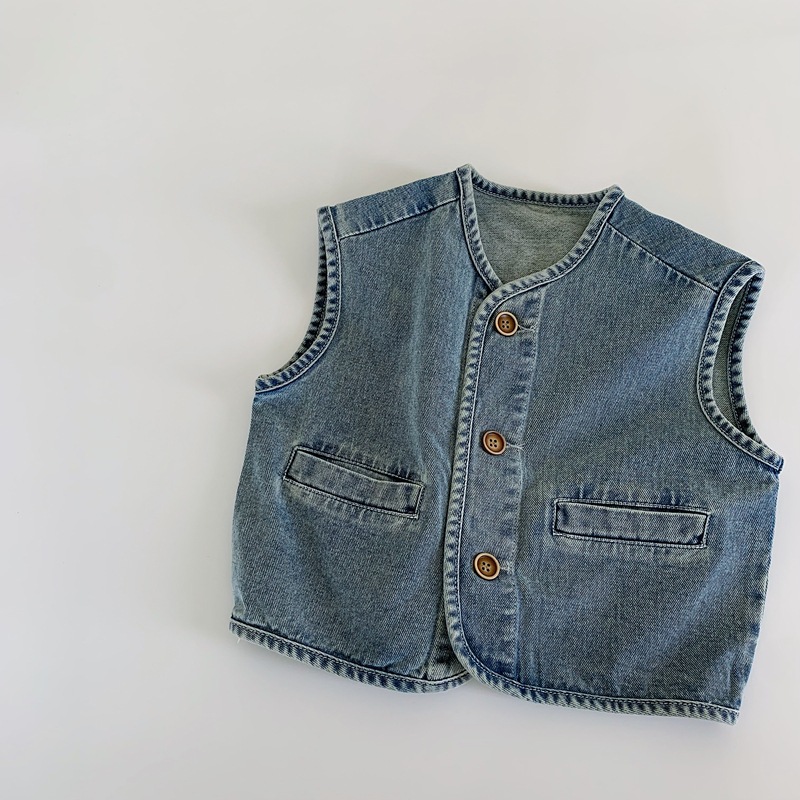 Vest for Boys, Children's Spring and Autumn Stylish Outerwear Denim Vest, Autumn Style for Boys, Cool Autumn Outfit for Toddlers and Young Children, Workwear