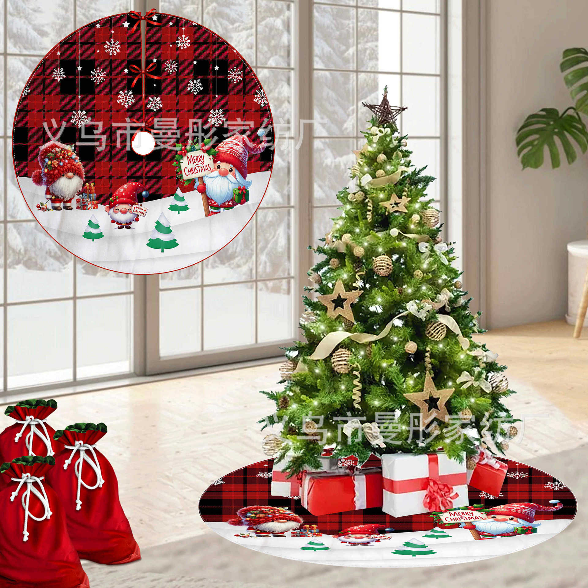 2024 New Snowflake Snowman Christmas Tree Cluster Christmas Decoration Base Mat Digital Printed Tree Skirt Decoration