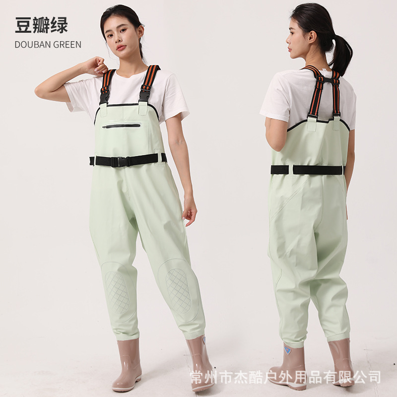 Women's water pants half-body rain pants waterproof clothes women's catch fish one-piece full body fishing leather fork water shorts pants thickened