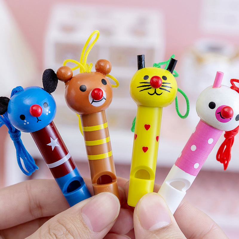 Cartoon Lanyard Wooden Whistle Wholesale Children's Outdoor Cheering Blowing Sports Meeting Stall Activities Student Gifts