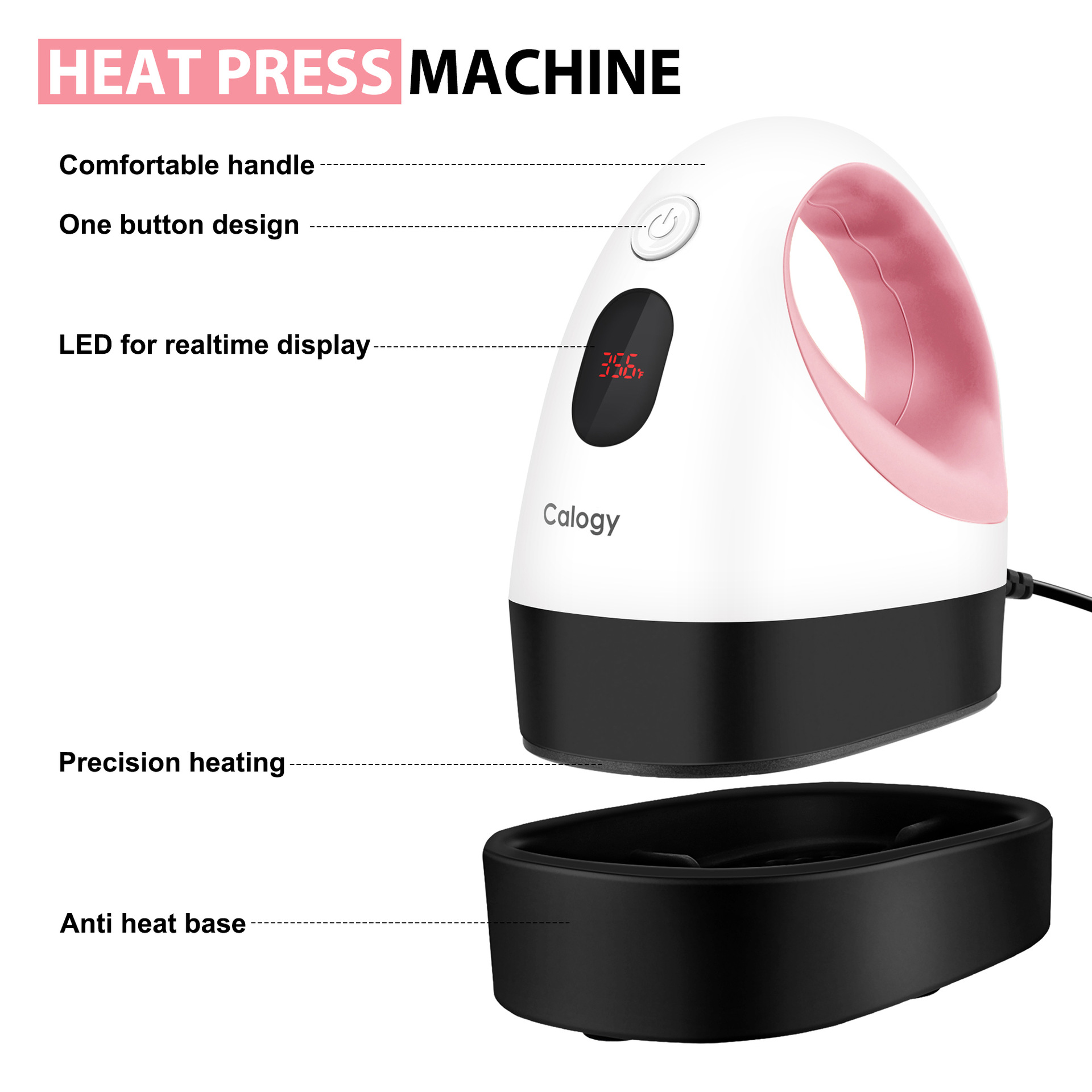 Cross-border mini hot press with LED, heat transfer machine, hot stamping machine, 3 gears, 180 degrees, fast heating and temperature maintenance