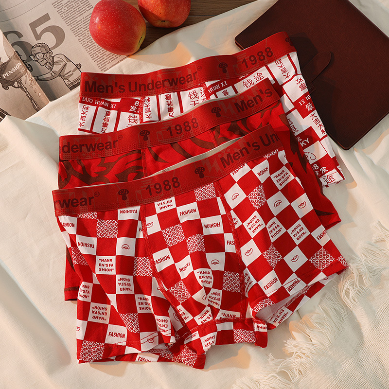 Хлопковые трусы для мужчин Benmingnian, красные, комфортные, дышащие