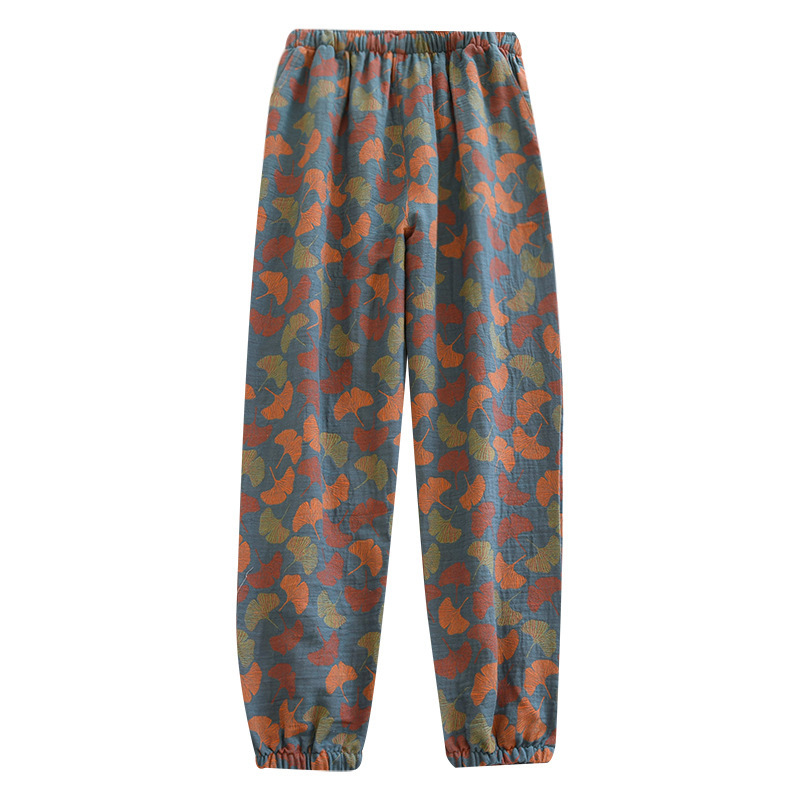 Vintage Yarn-dyed Jacquard Women's Pajama Pants Spring Summer Autumn Cotton Gauze Thin Household Pants Confining Loose Casual Trousers