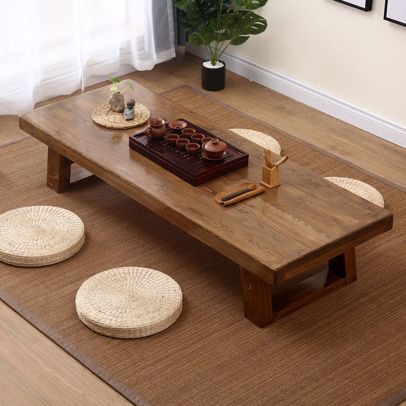 Tatami Japanese-Style Tea Table Bay Window Small Coffee Table Solid Wood Kang Table Tea Drinking Table Sitting Floor Zen Low Table Tea Making Long Table