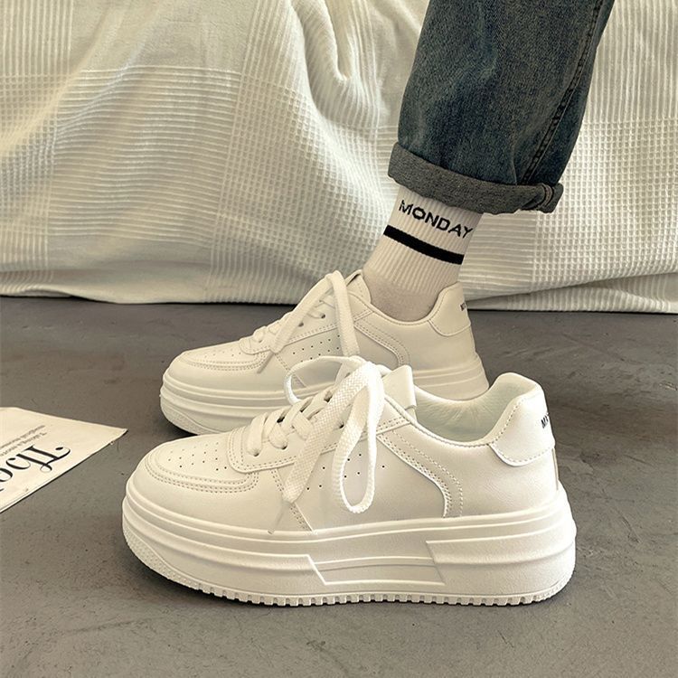 Thick-Soled White Shoes for Women 2024 New Thin Breathable Women's Sports and Leisure Shoes for Women 6cm Height Increasing Sneakers for Women Q-1