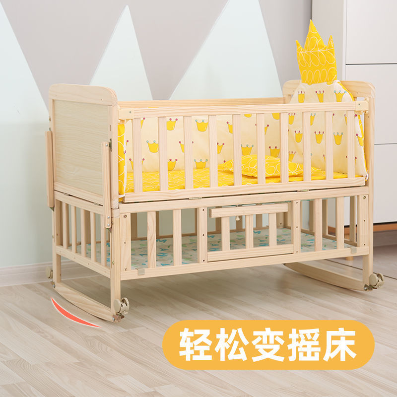 Solid Wood Crib Spliced ​​Large Bed Removable Crib Newborn Baby Cradle Bed Bb Multi-Functional Kidsren's Bed Factory