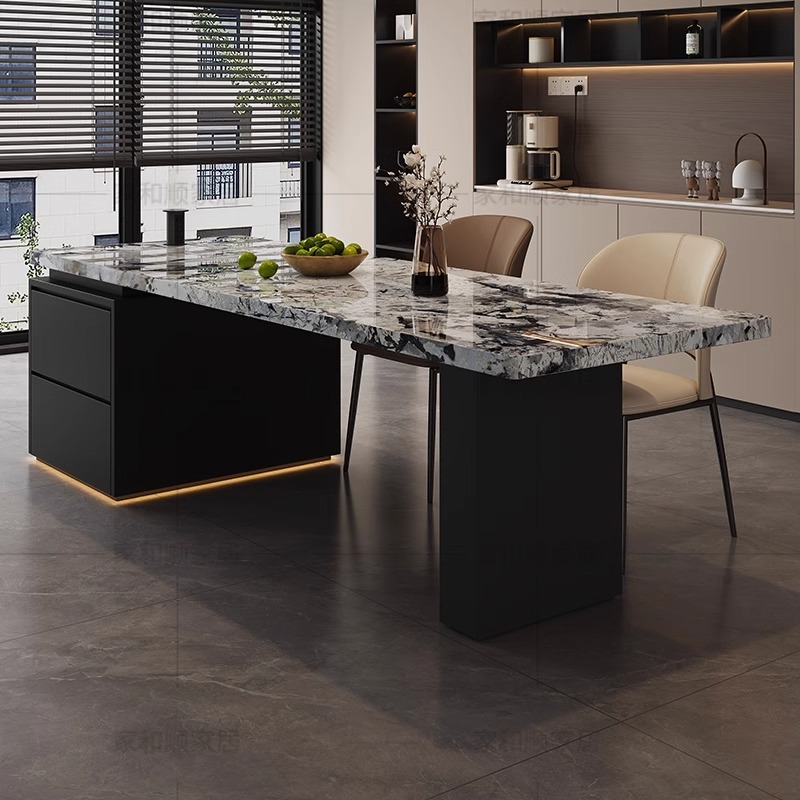 Flush Island Table Integrated Household Minimalist Pandora Rock Plate Multi-functional Middle Island Table and Chair Luxury Stone Rock Plate