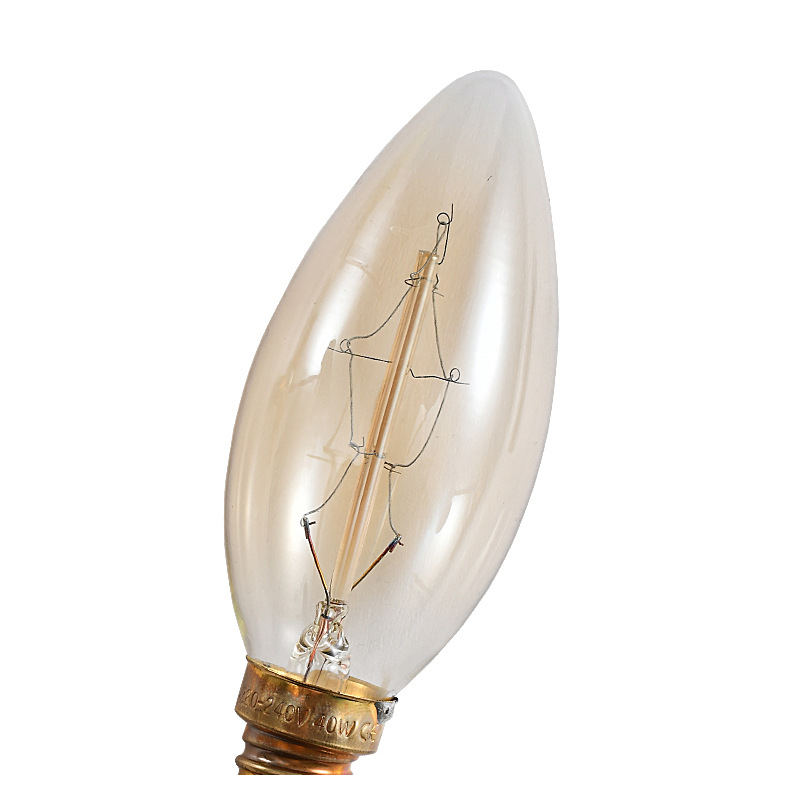 [C35 Tip Bubble-Wound] Edison Retro Dimmable Light Bulb E14/E12 Screw Glass Candle Light Bulb