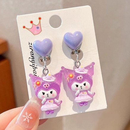 2024 new no hole ear clip kulomi children's fun online red children's cat cartoon bangs hair clip wholesale